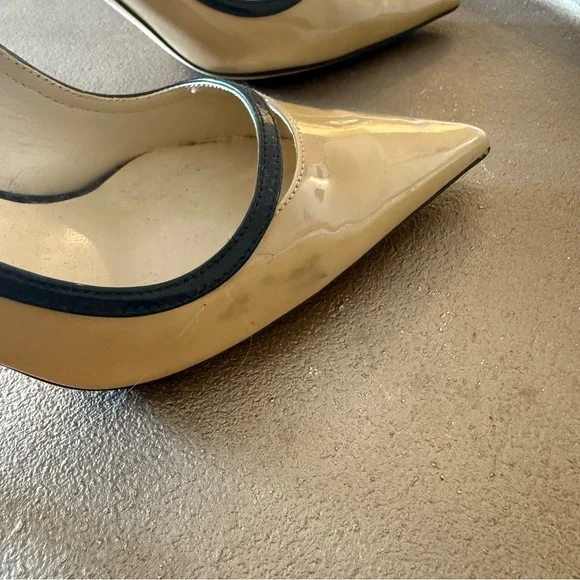 Jimmy Choo Black and Cream Color Block Cut Out Heels